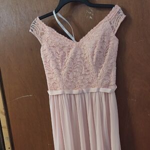 David's Bridal Strapless Pink Lace Dress